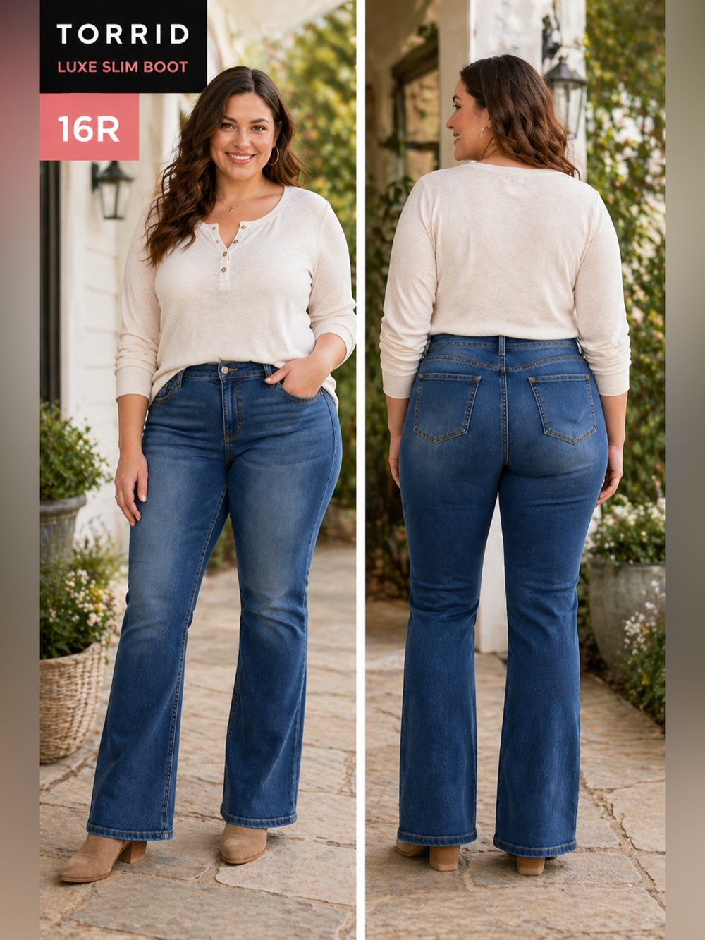 Torrid Luxe Slim Boot Jeans sz  16R Stretch Medium Wash blue Flare Bootcut boho